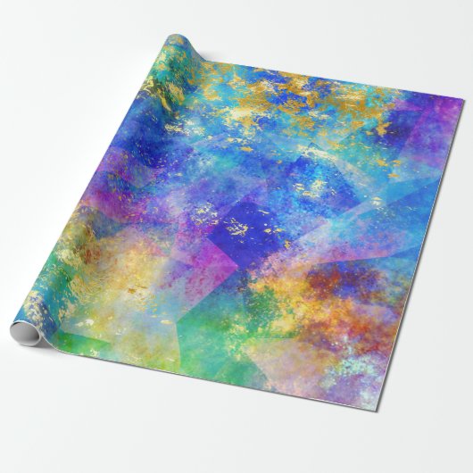 Rainbow Ombre en Gold Fire Opal Pattern Cadeaupapier (Uitgerold)