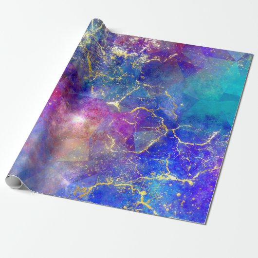 Rainbow Ombre en Gold Fire Opal Pattern Cadeaupapier (Uitgerold)