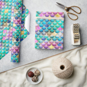 Rainbow Ombre Folie & Gold Glitter Mermaid Scales Cadeaupapier