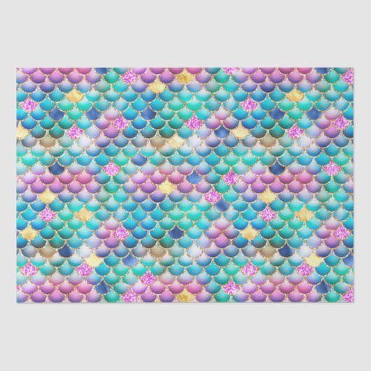 Rainbow Ombre Folie & Gold Glitter Mermaid Scales Tissuepapier (Voorkant)