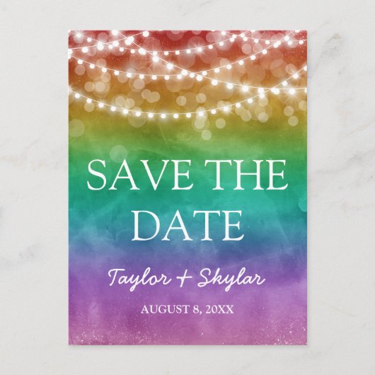 Rainbow Ombre Gay Wedding Save the Date Briefkaart (Voorkant)