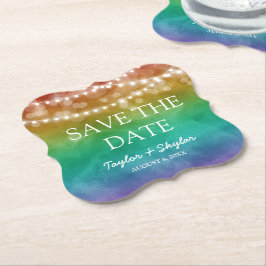 Rainbow Ombre Gay Wedding Save the Date Kartonnen Onderzetters