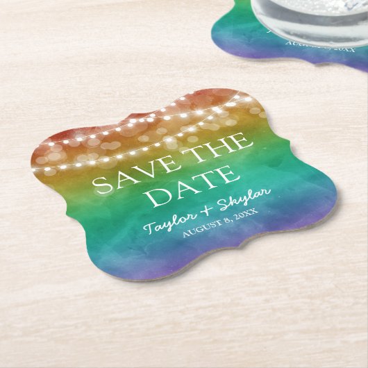 Rainbow Ombre Gay Wedding Save the Date Kartonnen Onderzetters (Gekanteld)
