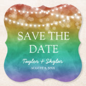 Rainbow Ombre Gay Wedding Save the Date Kartonnen Onderzetters (Voorkant)