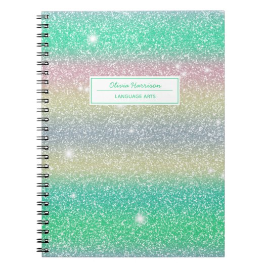Rainbow Ombre Glitter Naam en onderwerp Notitieboek (Voorkant)