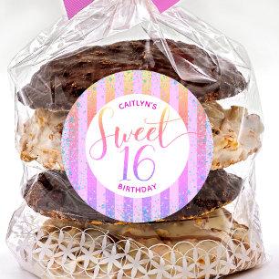 Rainbow ombre glitter script, zoet 16-jarig ronde sticker