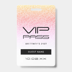 Rainbow Ombre Glitter VIP Pass Uitnodiging Badge