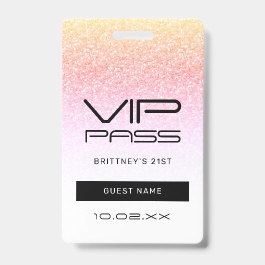 Rainbow Ombre Glitter VIP Pass Uitnodiging Badge (Voorzijde)