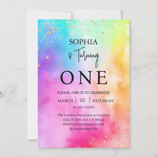 Rainbow Ombre Kleurrijke Glitter 1e Verjaardagsfee Kaart (Voorkant)