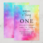 Rainbow Ombre Kleurrijke Glitter 1e Verjaardagsfee Kaart (Voorkant / Achterkant)