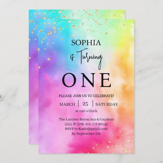 Rainbow Ombre Kleurrijke Glitter 1e Verjaardagsfee Kaart (Voorkant / Achterkant)