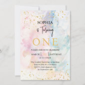 Rainbow Ombre Kleurrijke Pastel Glitter 1e Verjaar Kaart (Voorkant)