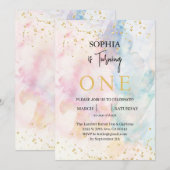 Rainbow Ombre Kleurrijke Pastel Glitter 1e Verjaar Kaart (Voorkant / Achterkant)