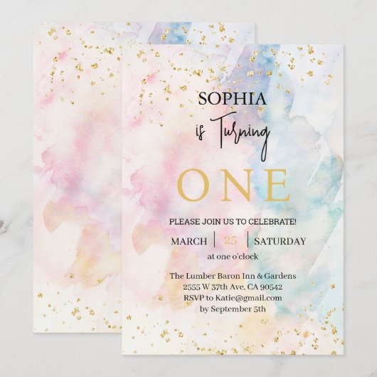 Rainbow Ombre Kleurrijke Pastel Glitter 1e Verjaar Kaart (Voorkant / Achterkant)