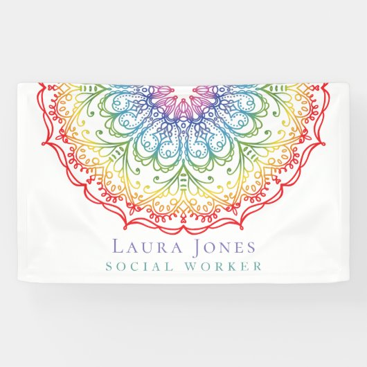 Rainbow Ombre Mandala Dames Pride Conventie Spandoek (Horizontaal)