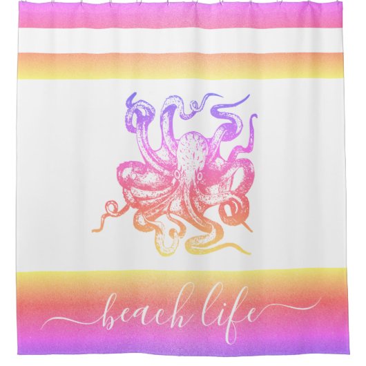 Rainbow ombre octopus modern strand life script douchegordijn (Voorkant)