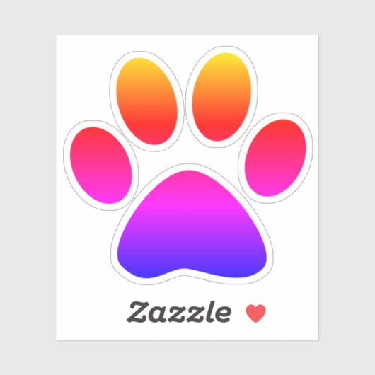Rainbow Ombre Puppy Paw Print Shape Sticker (Vel)