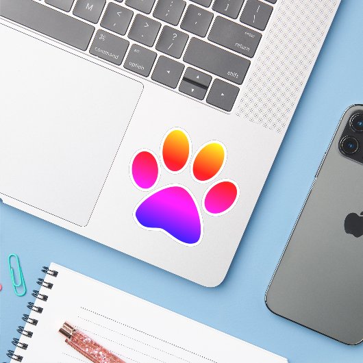 Rainbow Ombre Puppy Paw Print Shape Sticker (Laptop met iPhone)
