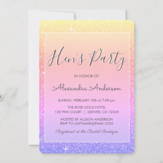 Rainbow Ombre Sparkle Glitter Hen's Party Kaart (Achterkant)