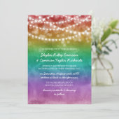 Rainbow Ombre String Lights Details Gay Wedding Kaart (Staand voorkant)