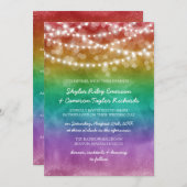 Rainbow Ombre String Lights Details Gay Wedding Kaart (Voorkant / Achterkant)