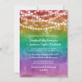 Rainbow Ombre String Lights Details Gay Wedding Kaart