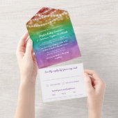 Rainbow Ombre String Lights Gay Wedding All In One Uitnodiging (Afscheurbaar)