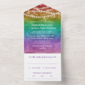 Rainbow Ombre String Lights Gay Wedding All In One Uitnodiging (Binnen)