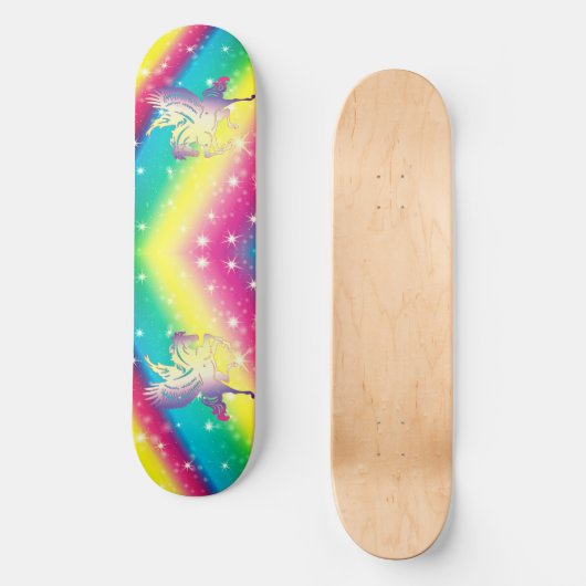 Rainbow Ombre Unicorn Skateboard (Voorkant)
