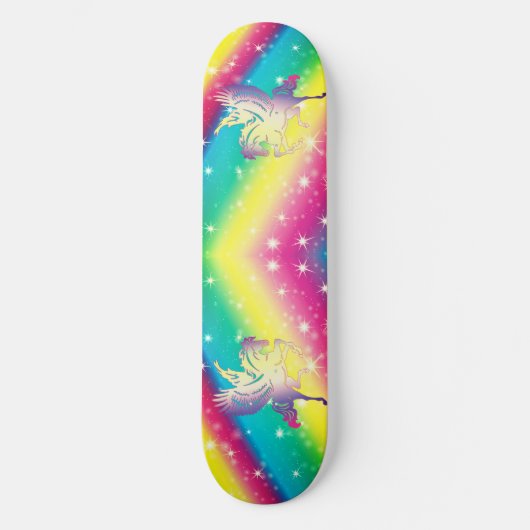Rainbow Ombre Unicorn Skateboard (Voorkant)