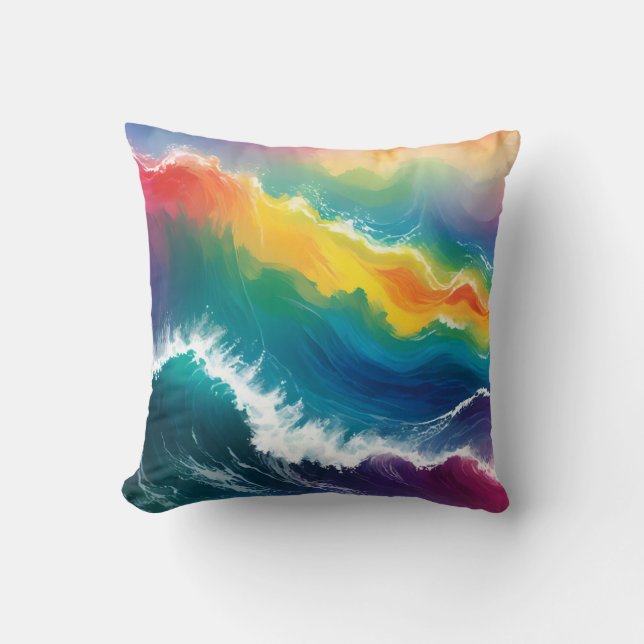 Rainbow Ombre Waves-Sierkussen Kussen (Voorkant)