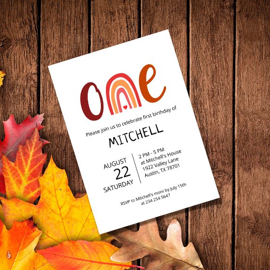Rainbow One First Birthday Invitation Kaart