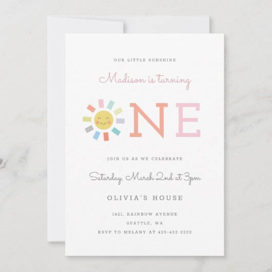 Rainbow One Kind - Uitnodiging op verjaardag (Voorkant)