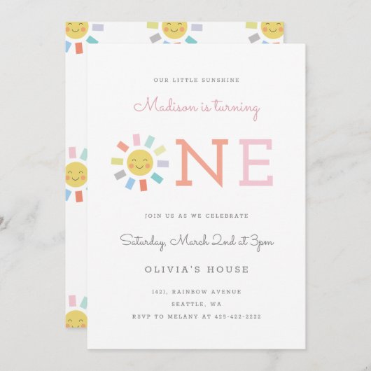 Rainbow One Kind - Uitnodiging op verjaardag (Voorkant / Achterkant)