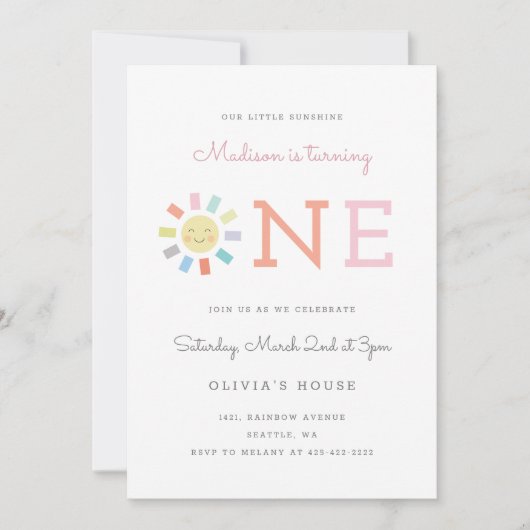 Rainbow One Kind - Uitnodiging op verjaardag (Voorkant)