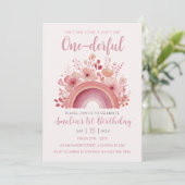 Rainbow Onederful 1st Birthday Party Invitation Kaart (Staand voorkant)