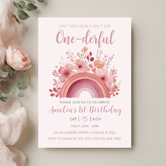 Rainbow Onederful 1st Birthday Party Invitation Kaart