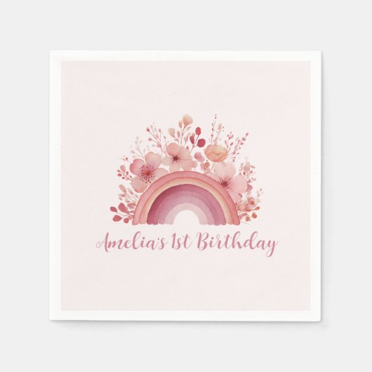 Rainbow Onederful 1st Birthday Party Napkin Servet (Voorkant)