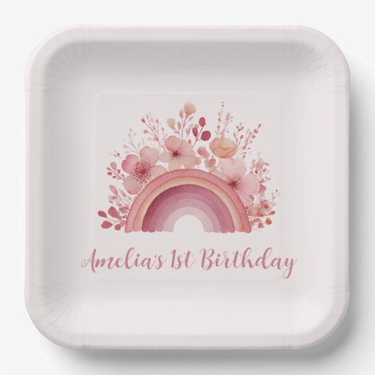 Rainbow Onederful 1st Birthday Party  Papieren Bordje (Voorkant)