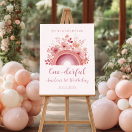 Rainbow Onederful 1st Birthday Party Welcome  Poster