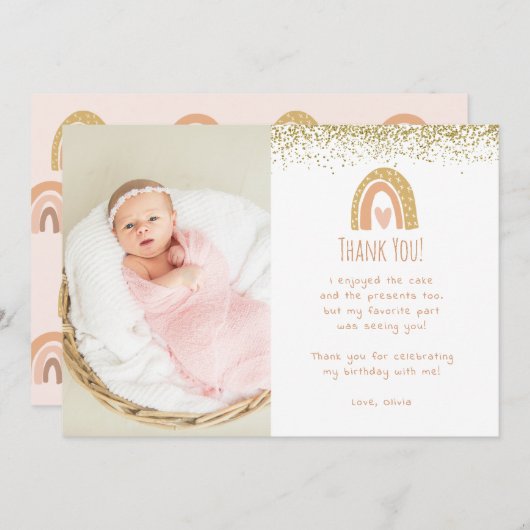 Rainbow Onederful Birthday Foto bedankt Kaart (Voorkant / Achterkant)
