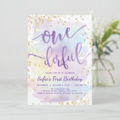 Rainbow Onederful Birthday Invitation Kaart (Staand voorkant)
