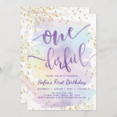 Rainbow Onederful Birthday Invitation Kaart (Voorkant / Achterkant)