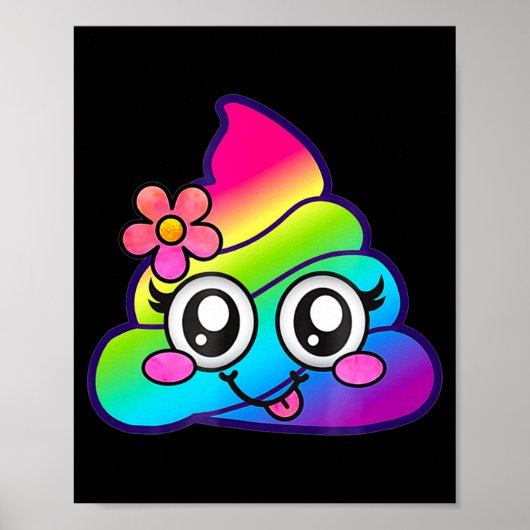 Rainbow Op Emoji Cute Unicorn O Flower Silly Poster (Voorkant)