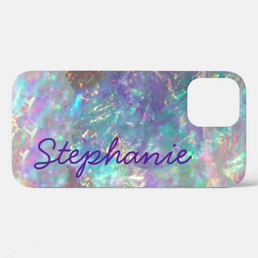 Rainbow Opal Gemstone Iridescent Monogram Naam Case-Mate iPhone Case (Achterkant (horizontaal))