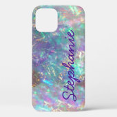 Rainbow Opal Gemstone Iridescent Monogram Naam Case-Mate iPhone Case (Achterkant)