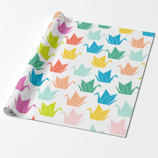 Rainbow Origami Crane Wrapping Paper Cadeaupapier (Uitgerold)