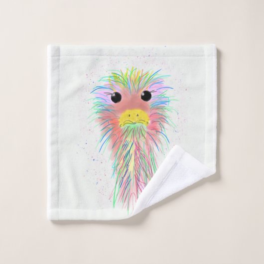 Rainbow Ostrich  Bad Handdoek (Wasdoekje)