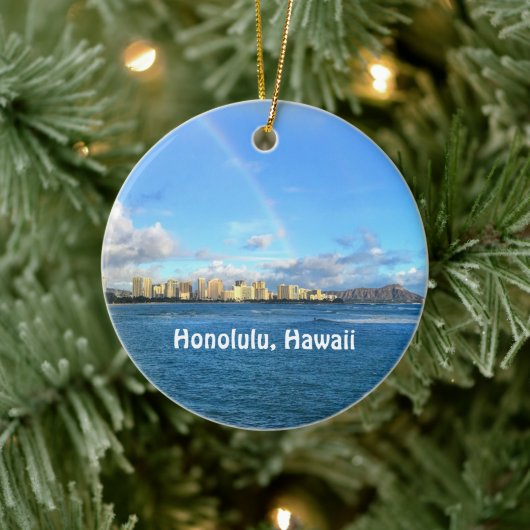 Rainbow over Honolulu  Ceramic Ornament (Boom)
