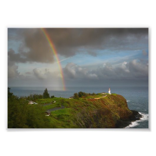 Rainbow over Kilauea Lighthouse op Kauai print Foto Afdruk (Voorkant)